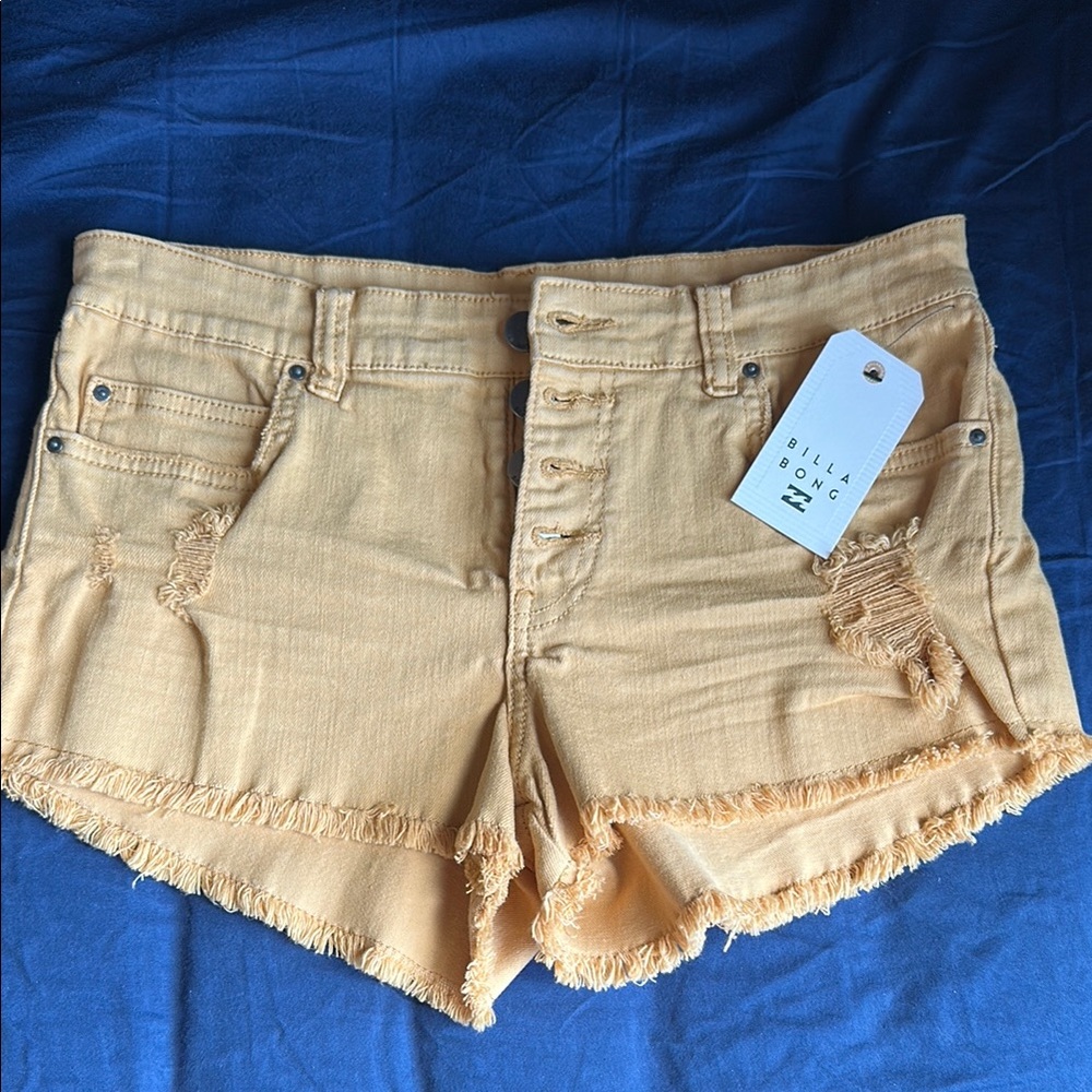 Billabong Tan Jean Shorts with Frayed Hem